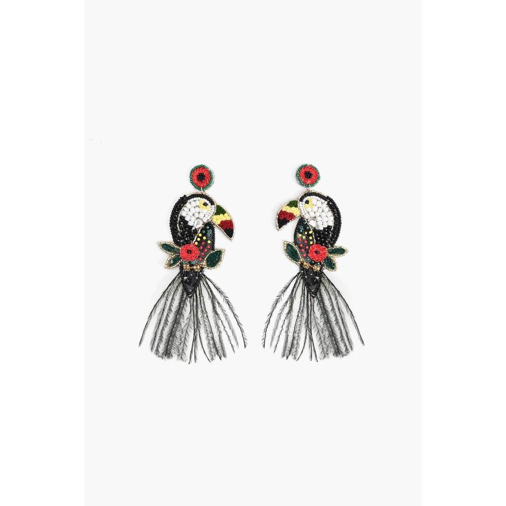 NEW AMERICA & BEYOND women's toucan beaded earrings in black
